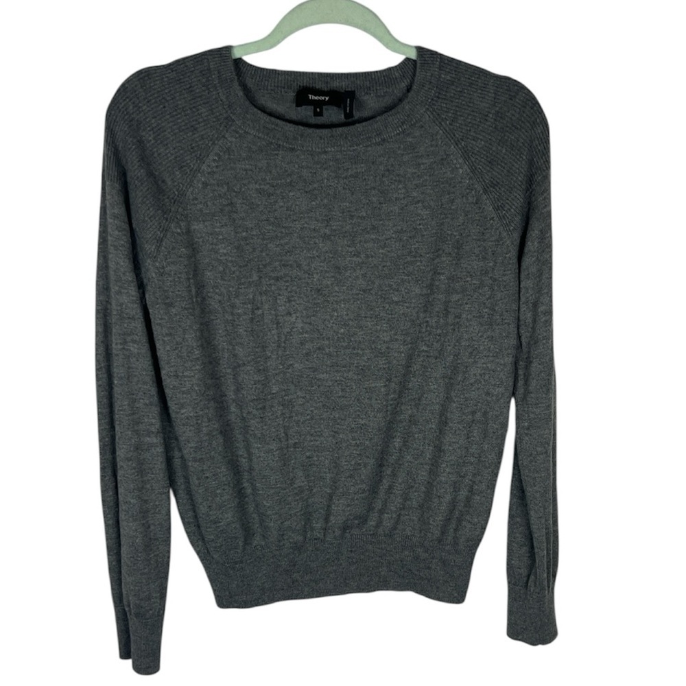 Theory women’s merino wool blend crew neck gray sweater size Small